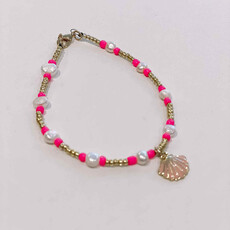 le marché sucré Le marché sucré: Armband roze + parelmoer + schelp roze