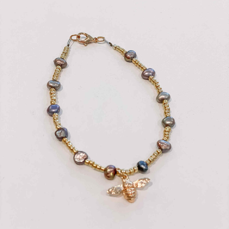 le marché sucré Le marché sucré: Armband goud + grijs + bij