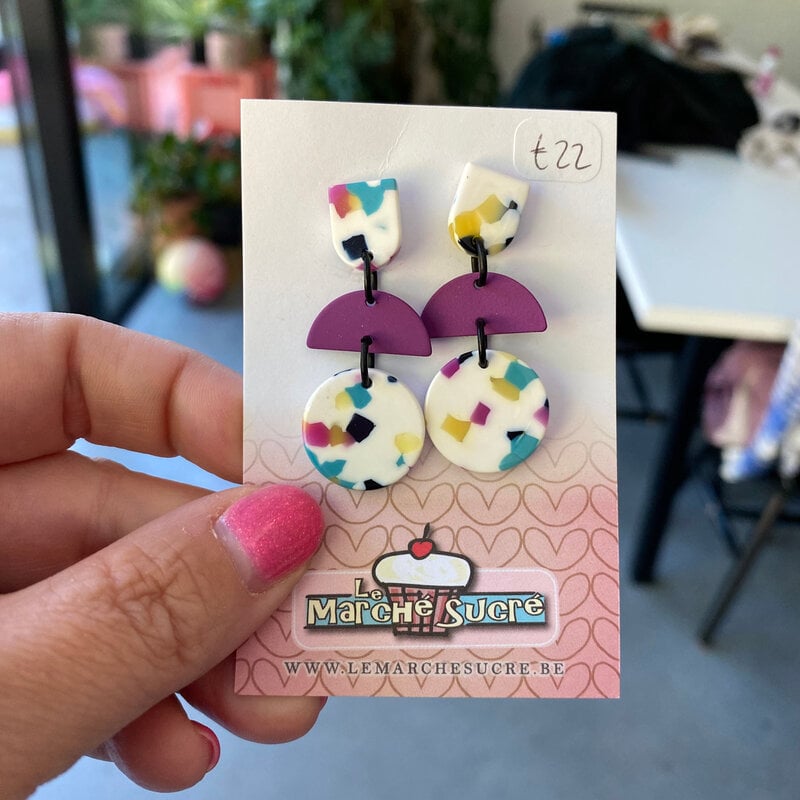 le marché sucré Le marché sucré: oorbellen  - printje en paars