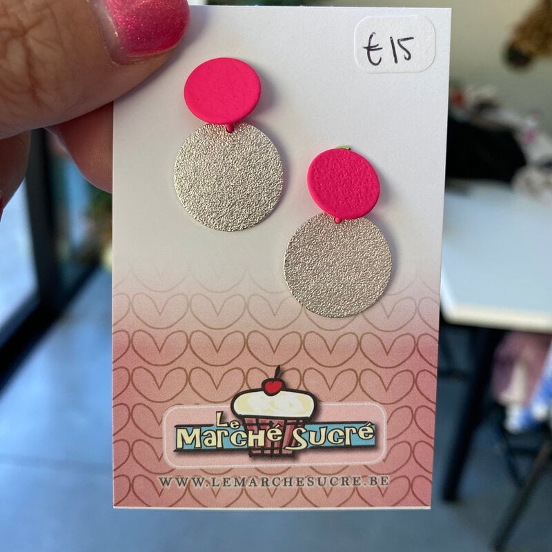 le marché sucré Le marché sucré: oorbellen zilver en fluo roze