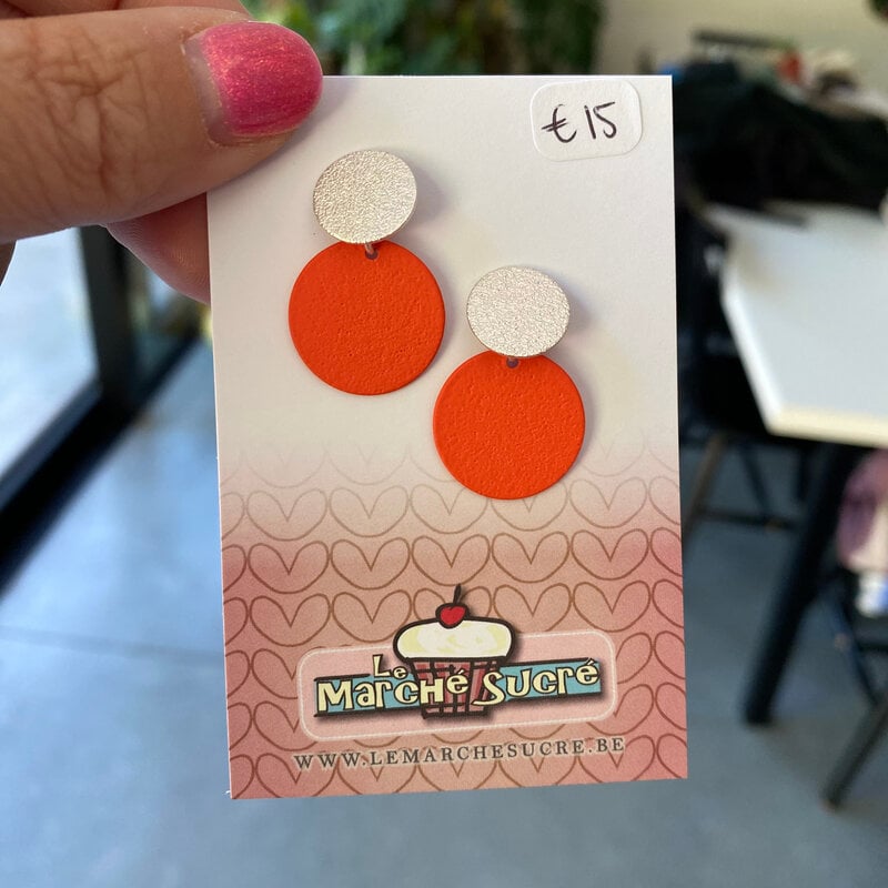 le marché sucré Le marché sucré: oorbellen zilver en fluo oranje