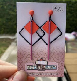 le marché sucré Le marché sucré: oorbellen  - fluo oranje, zwart en roze
