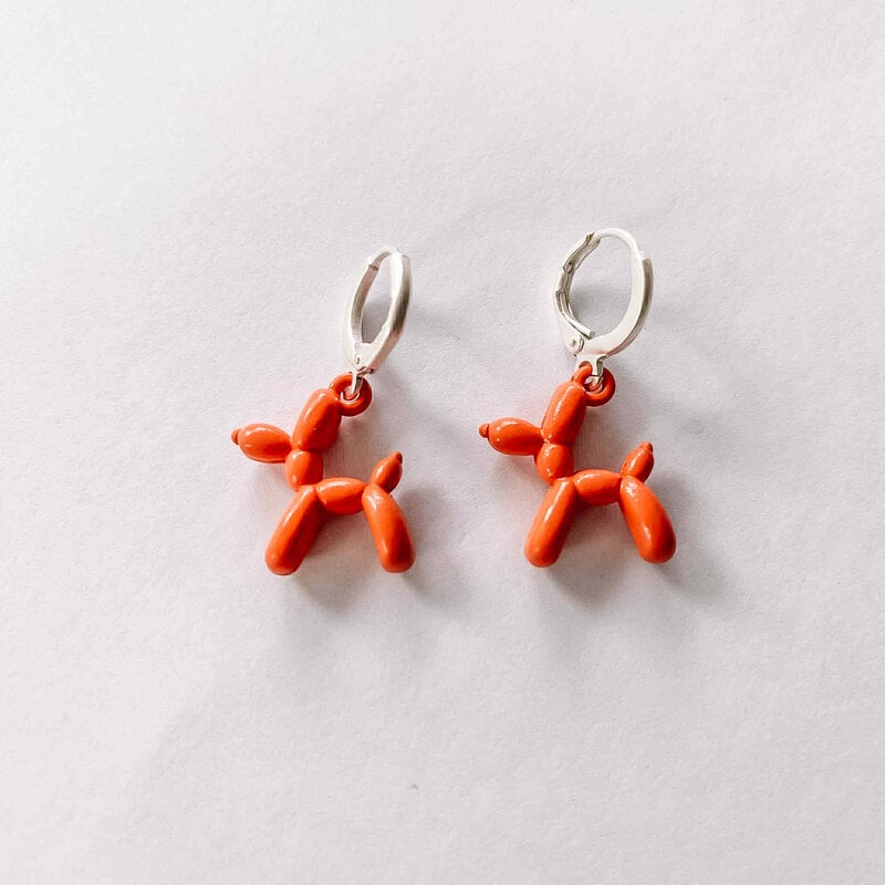 le marché sucré Le marché sucré: oorbellen - ballonhond oranje en zilver