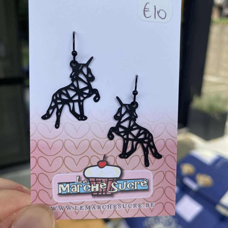 le marché sucré Le marché sucré: oorbellen unicorn zwart