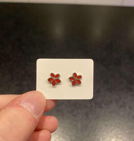geen merk oorbellen - bloemetjes - rood