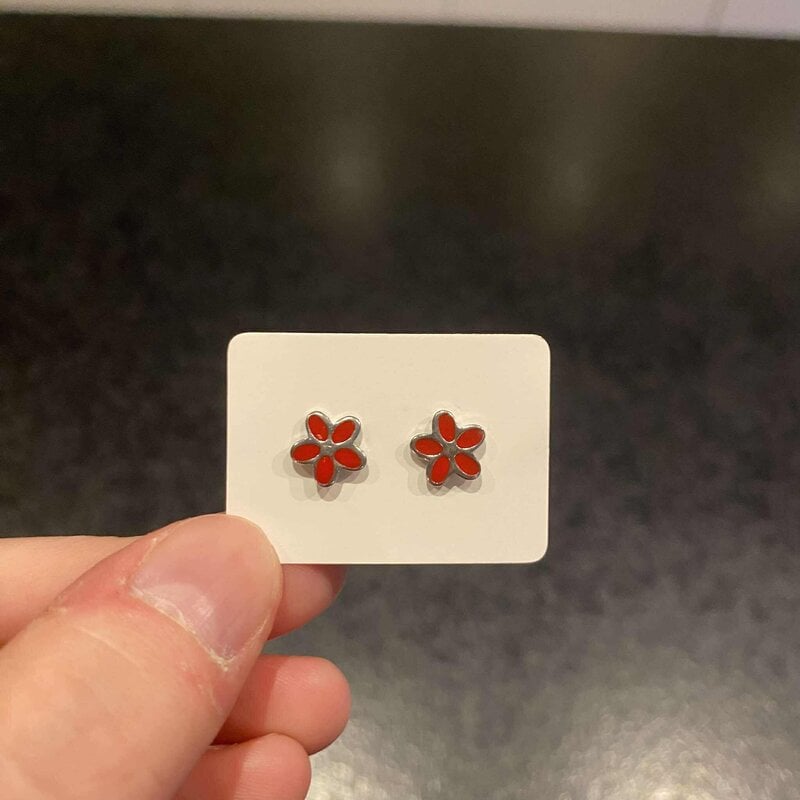 geen merk oorbellen - bloemetjes - rood