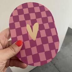 Kassaplan KP: kaartje a6 - vierkantjes paars en roze en gouden hart