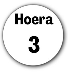 5 ronde naamstickers - Hoera + cijfer