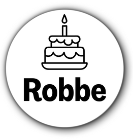 5 ronde naamstickers - naam + taart