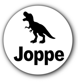 5 ronde naamstickers - naam + dino