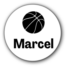 5 ronde naamstickers - naam + basketbal