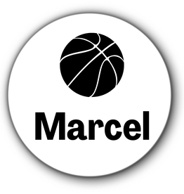 5 ronde naamstickers - naam + basketbal