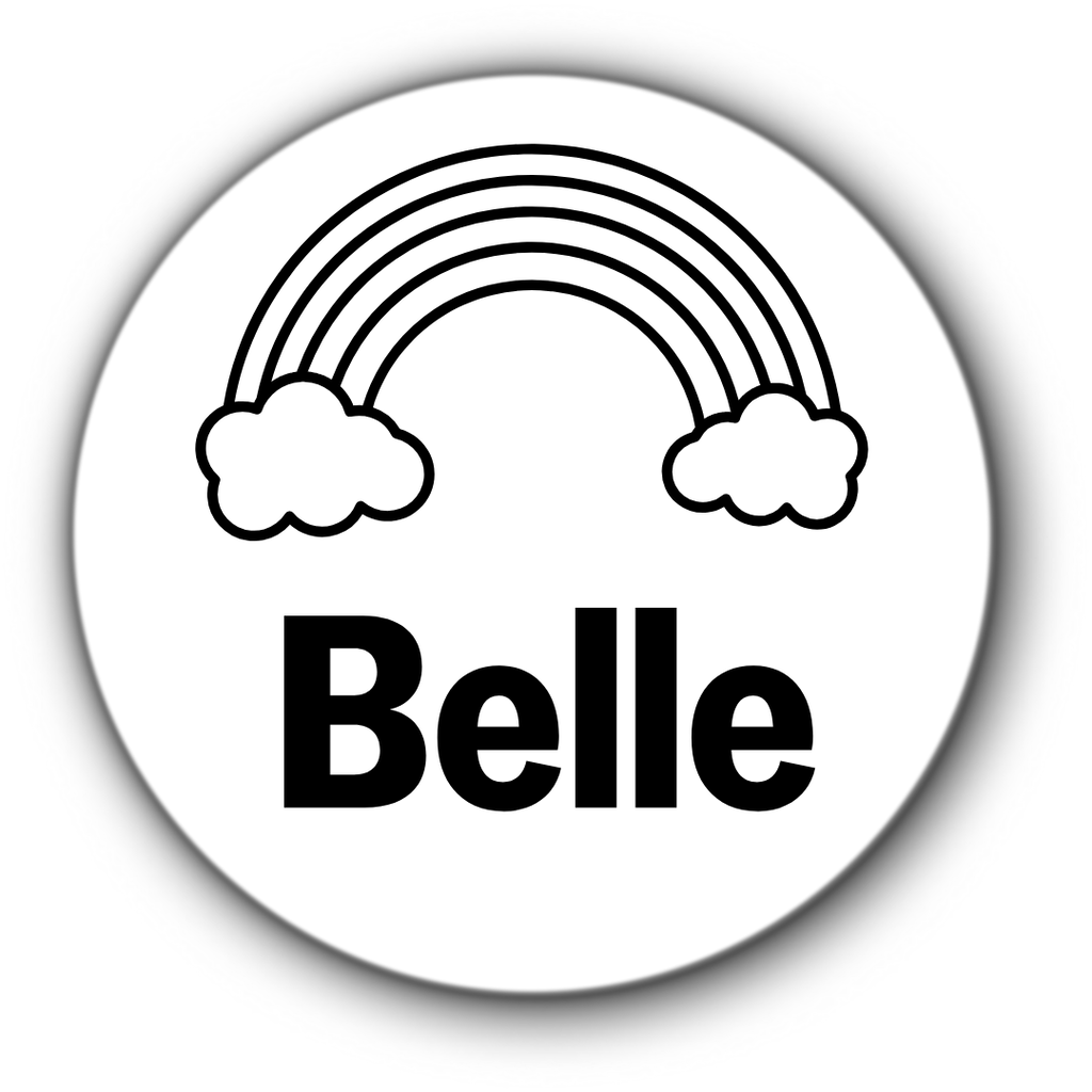 5 ronde naamstickers - naam + regenboog