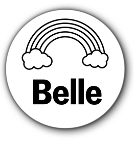 5 ronde naamstickers - naam + regenboog