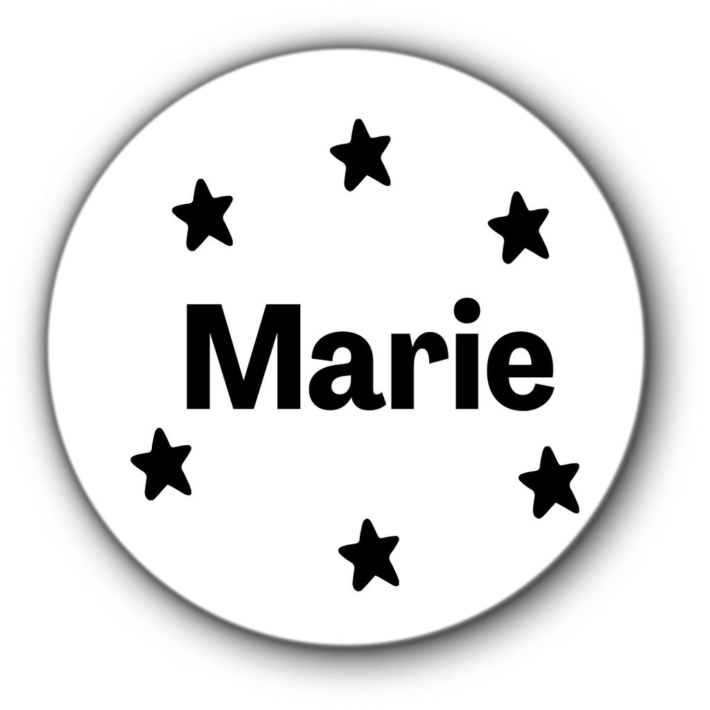 5 ronde naamstickers - naam + sterretjes