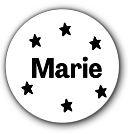 5 ronde naamstickers - naam + sterretjes