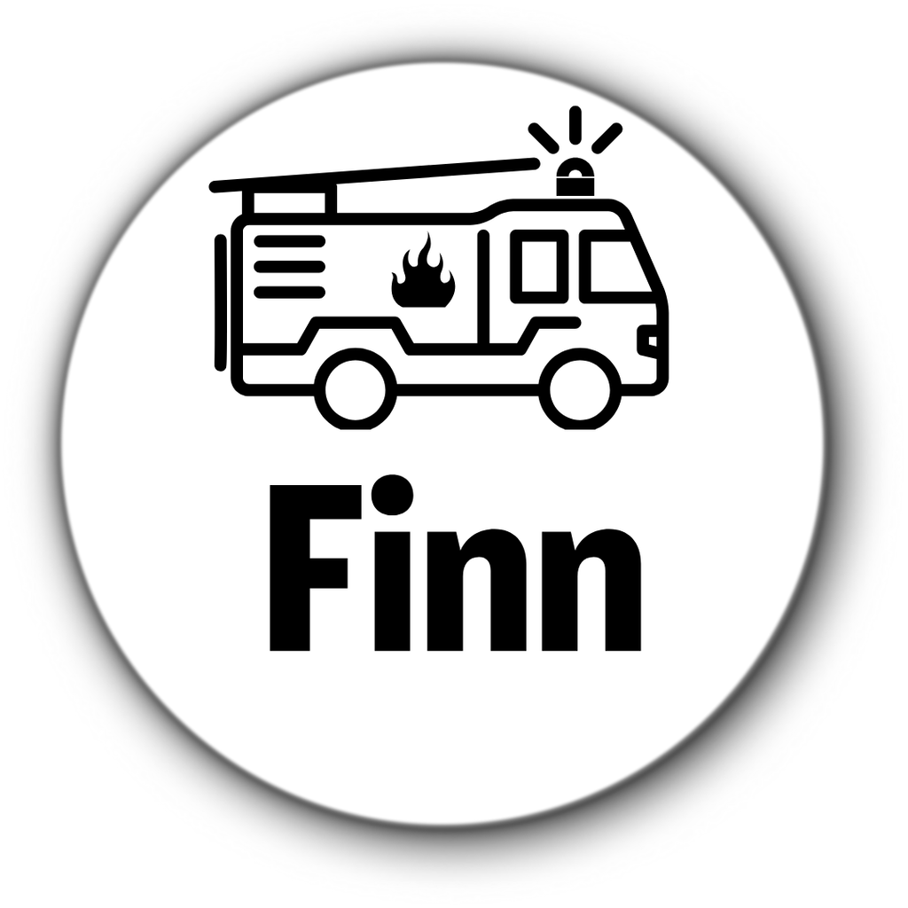 5 ronde naamstickers - naam + brandweerwagen