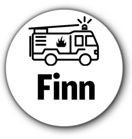 5 ronde naamstickers - naam + brandweerwagen
