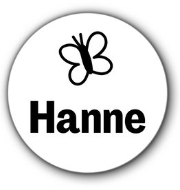 5 ronde naamstickers - naam + vlinder
