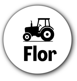 5 ronde naamstickers - naam + tractor