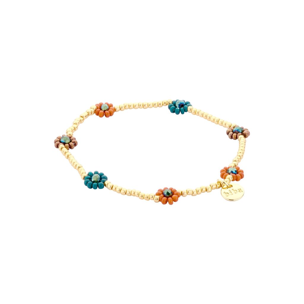 Biba Biba: armbandje elastiek - bloemetjes + pareltjes 55564MIX04