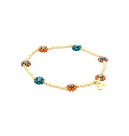 Biba Biba: armbandje elastiek - bloemetjes + pareltjes 55564MIX04