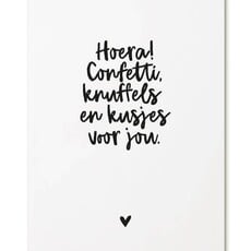 Zoedt Zoedt: kaart a6 - Hoera! confetti, knuffels en kusjes voor jou (1)