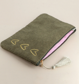 geen merk Etui | ritstasje - 3 hartjes - kaki