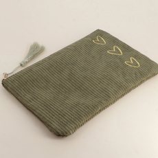 geen merk Etui | ritstasje - 3 hartjes - kaki