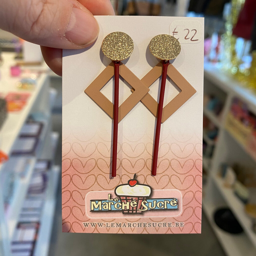 le marché sucré Le marché sucré: oorbellen stekers - goud + taupe + bordeaux