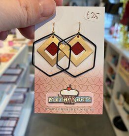 le marché sucré Le marché sucré: oorbellen  hangers - zwart + goud + bordeaux