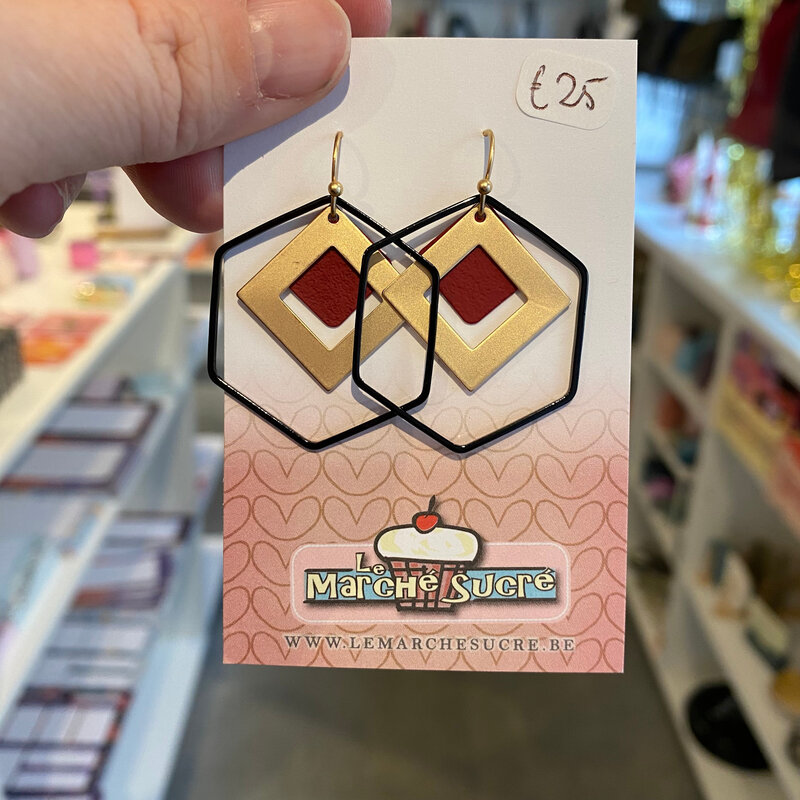 le marché sucré Le marché sucré: oorbellen  hangers - zwart + goud + bordeaux