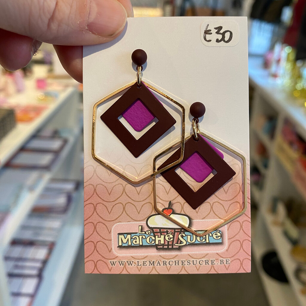 le marché sucré Le marché sucré: oorbellen stekers  - goud + felpaars + aubergine