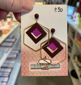 le marché sucré Le marché sucré: oorbellen stekers  - goud + felpaars + aubergine