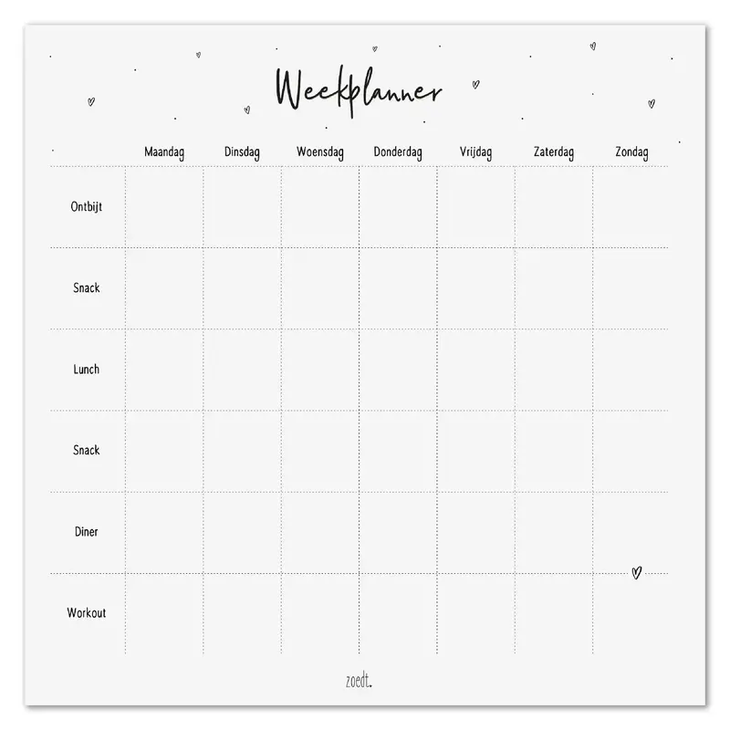 Zoedt Zoedt: Maaltijdplanner notitieblok – Overzichtelijke weekplanner voor ontbijt, lunch, diner, snacks en workouts. Perfect voor een gezonde en georganiseerde week!