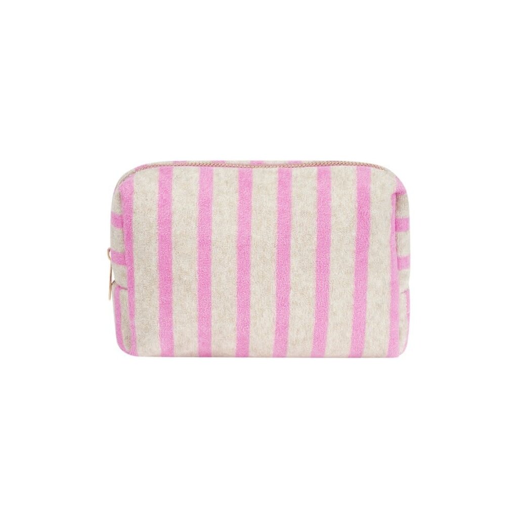 Yehwang Yehwang: make-up tas badstof - strepen lichtroze en lichtgrijs