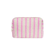 Yehwang Yehwang: make-up tas badstof - strepen lichtroze en lichtgrijs