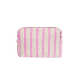 Yehwang Yehwang: make-up tas badstof - strepen lichtroze en lichtgrijs