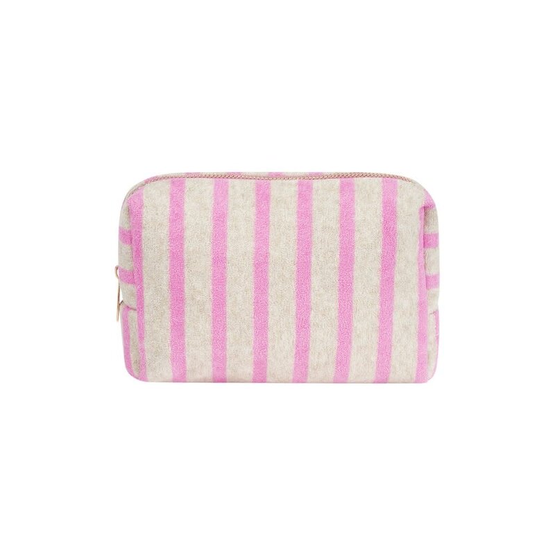 Yehwang Yehwang: make-up tas badstof - strepen lichtroze en lichtgrijs