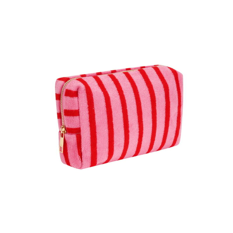 Yehwang Yehwang: make-up tas badstof - strepen roze en rood