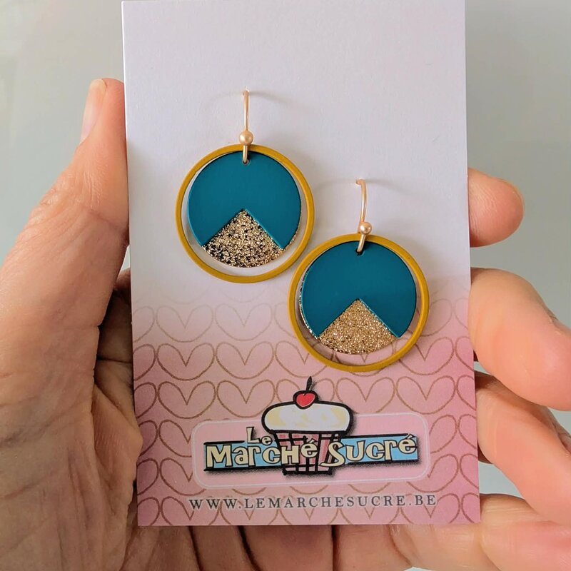 le marché sucré Le marché sucré: oorbellen - oker, turquoise en goud