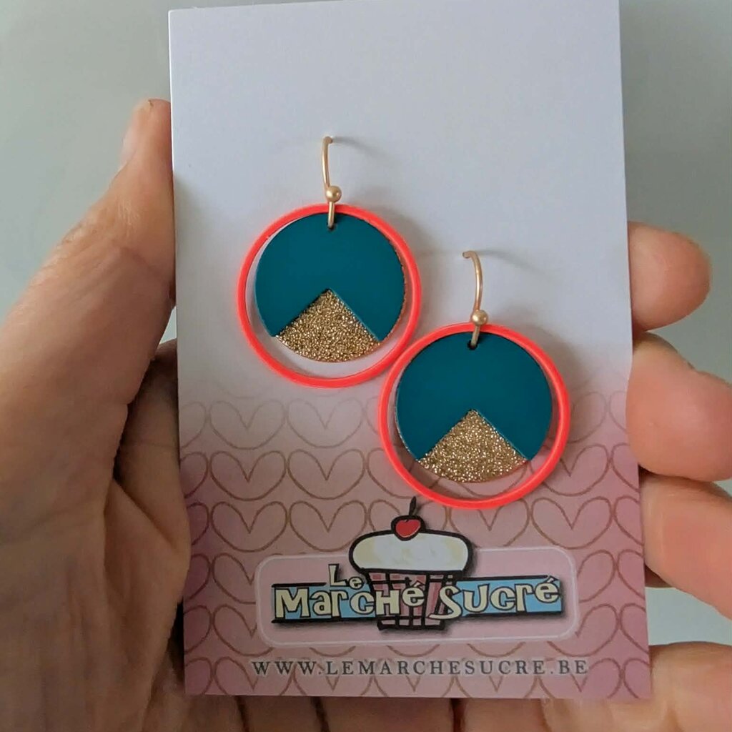 le marché sucré Le marché sucré: oorbellen - fluo oranje, turquoise en goud