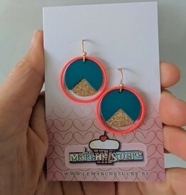le marché sucré Le marché sucré: oorbellen - fluo oranje, turquoise en goud