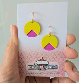 le marché sucré Le marché sucré: oorbellen - fluo geel, felpaars en goud
