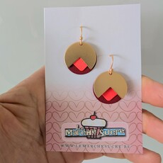 le marché sucré Le marché sucré: oorbellen  - bordeaux, goud en fluo oranje