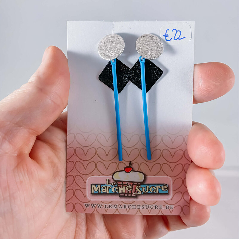 le marché sucré Le marché sucré: oorbellen - zilver, zwart en blauw