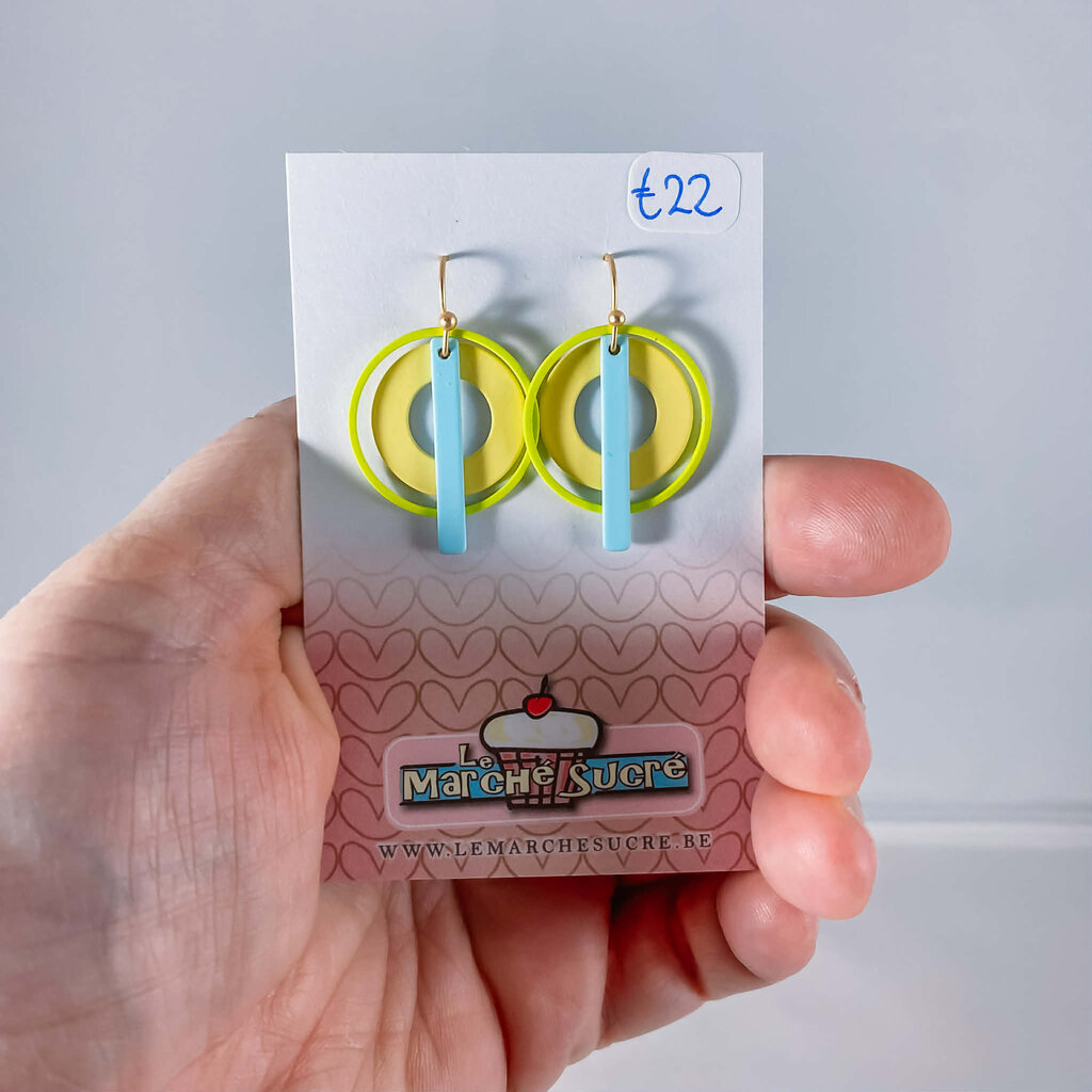 le marché sucré Le marché sucré: oorbellen - lichtgeel, fluo geel en lichtblauw