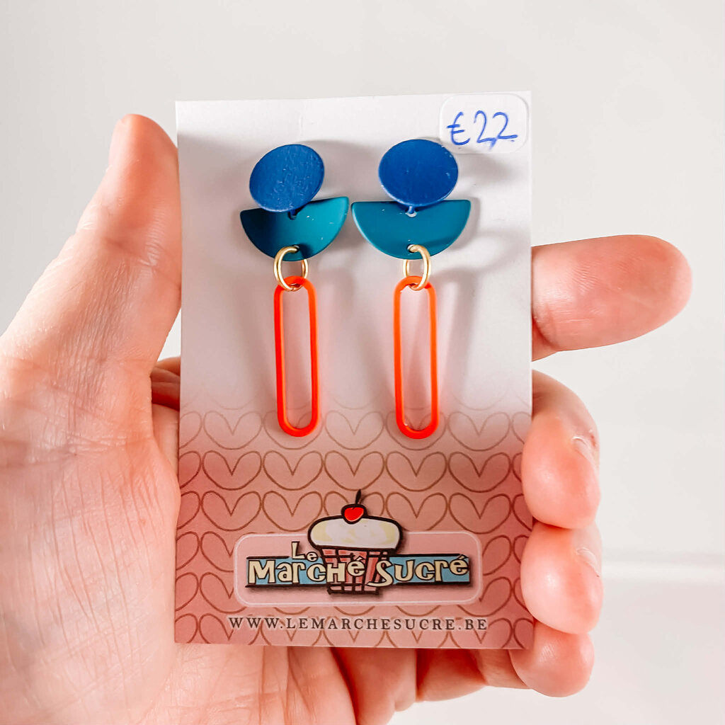 le marché sucré Le marché sucré: oorbellen  - blauw, petrol, goud en fluo oranje