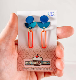 le marché sucré Le marché sucré: oorbellen  - blauw, petrol, goud en fluo oranje