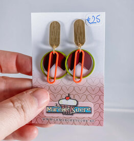 le marché sucré Le marché sucré: oorbellen goud, olijf, bordeaux en fluo oranje